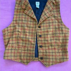 GAP Yellow and Black Plaid Vest